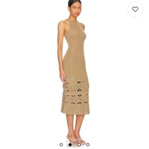 Finley Crochet Midi Dress in Tan